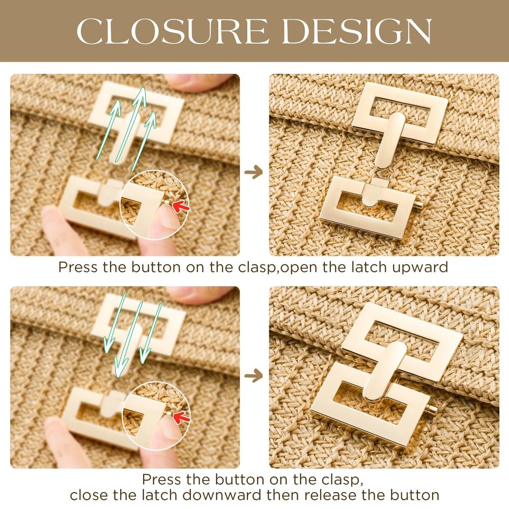 8309 Straw Purse Woven Beach Bag Summer Straw Clutch Purse Boho Crossbody - Picture 5 of 6